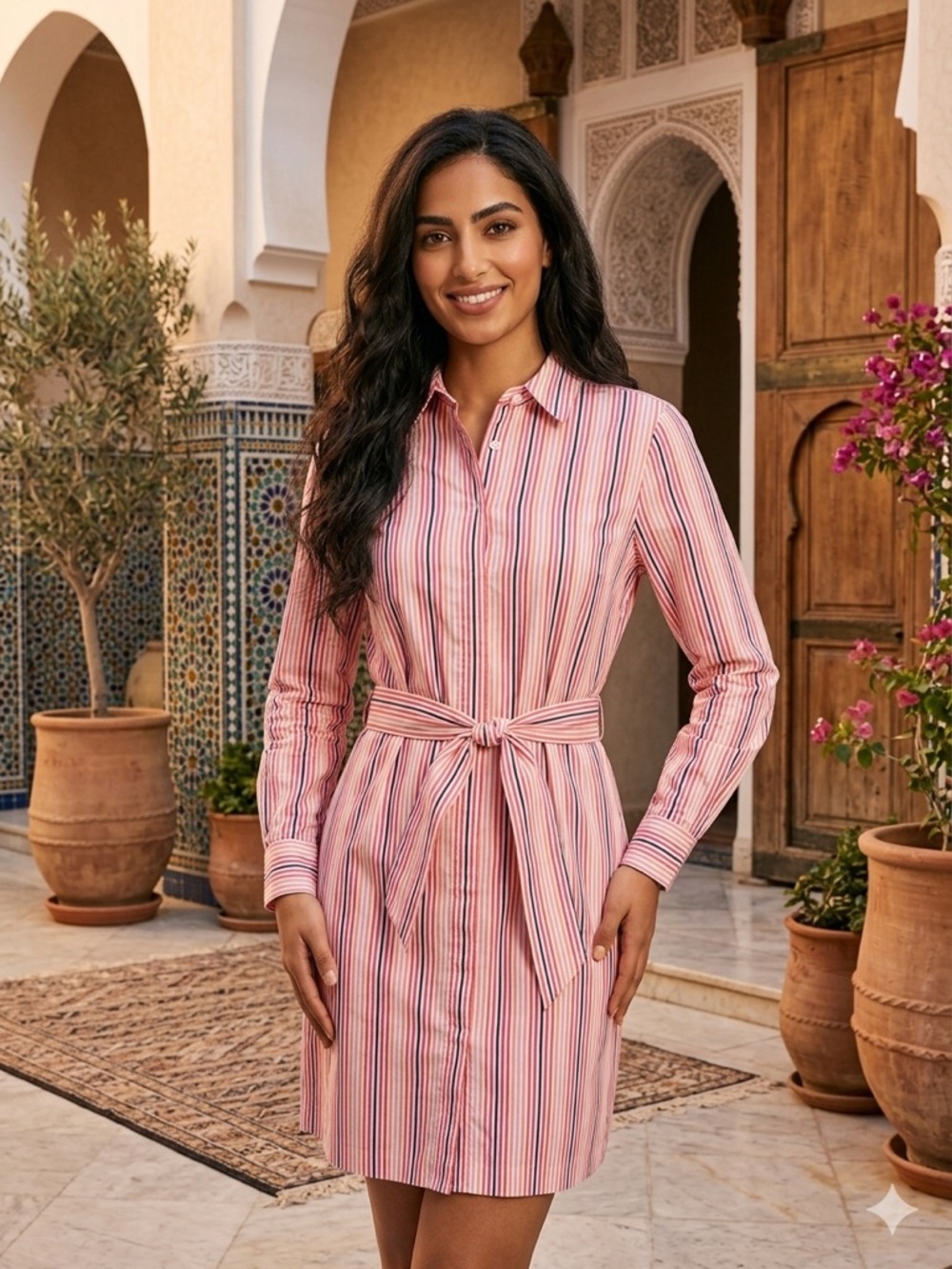 Calvin Klein Pink, Coral & Black Striped Shirt dress size 6